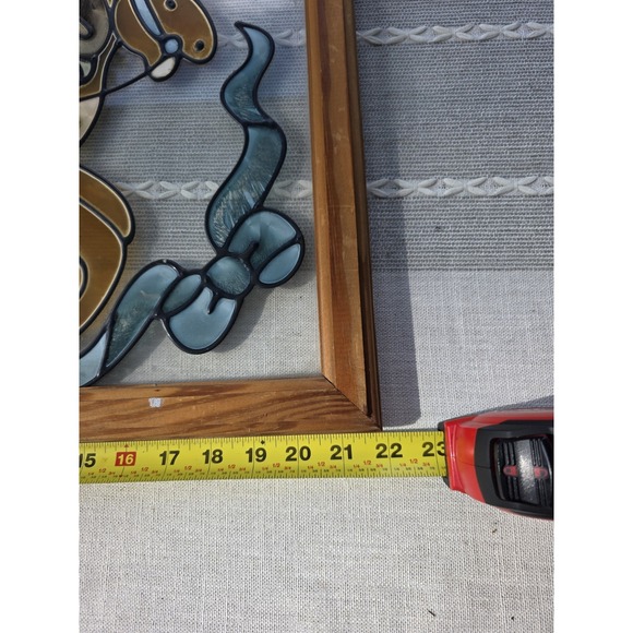 VTG Painted Glass Carousel Horses Window Panel Wood Frame‎ 22"x18" Hanging Art - Picture 9 of 11